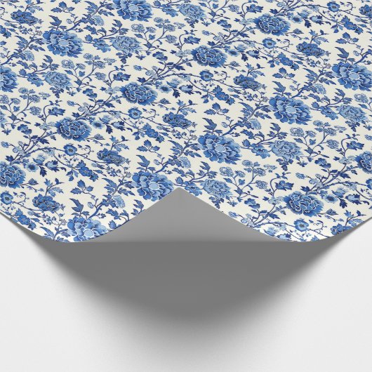 Blaue Blüten Wasserfarbe Chinoiserie Frühlingsgart Geschenkpapier (Ecke)