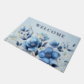 Blaue Blüten Wasserfarbe Doormat Fußmatte (Schrägansicht)