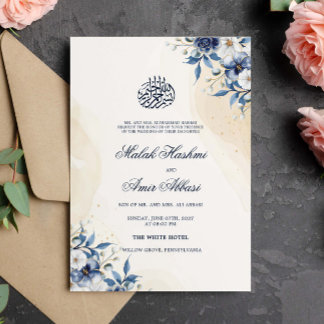 Blaue Blüten Wasserfarbe Islamische Hochzeit Einladung