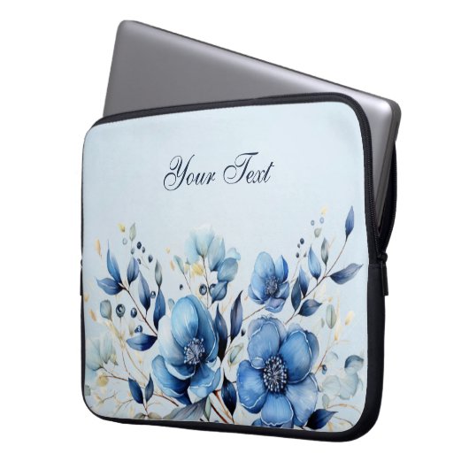Blaue Blüten Wasserfarben - Laptop-Sieb Laptopschutzhülle (Vorderseite Links)