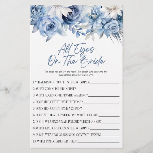 Blaue Blütenaugen auf dem Brautparty Briefpapier (Vorderseite)