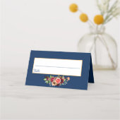 Blaue Blütenblätter bordeauxrote Hochzeit Platzkarte (Rückseite)