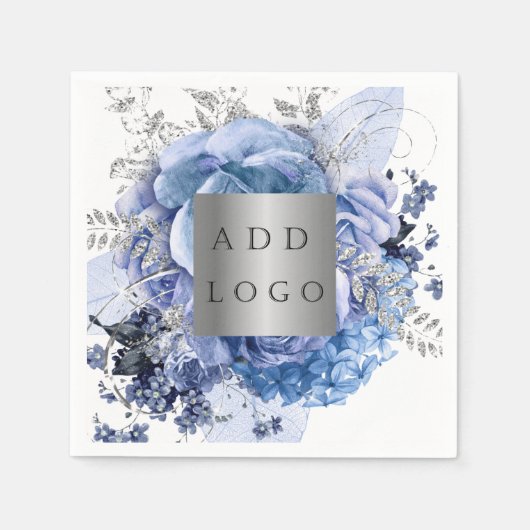 Blaue Blütenblätter für das Firmenlogo Serviette (Vorderseite)