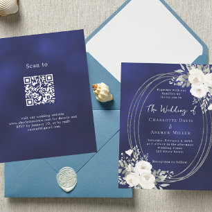 Blaue Blütenblätter Hochzeit QR UAWG Einladung