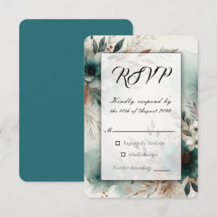 Blaue Blütenblätter in Bronze-Blüten-Hochzeit RSVP Karte