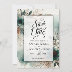Blaue Blütenblätter in Bronze-Blüten-Hochzeit Save The Date
