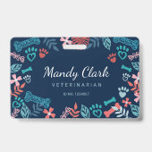 Blaue Blütenblätter und Blattmuster Ausweis (Vorderseite)