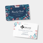 Blaue Blütenblätter und Blattmuster Ausweis (Vorder- & Rückseite)