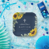 Blaue Blütenblume Religiöse Taufe Pappteller (Party)