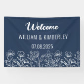 Blaue Blütenblume Rustikale Moderne Hochzeit Banner (Horizontal)