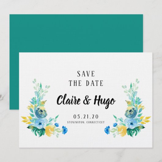 Blaue Blütenblume Save the Date (Vorne/Hinten)