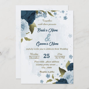 Blaue Blütenblumen botanische Hochzeit Einladung