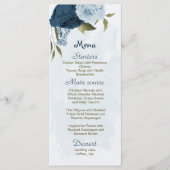 Blaue Blütenblumen botanische Hochzeit Menükarte (Vorderseite)