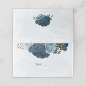 Blaue Blütenblumen botanische Hochzeit Platzkarte (Außenseite Aufgefaltet)