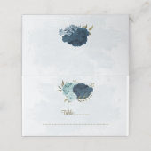 Blaue Blütenblumen botanische Hochzeit Platzkarte (Außenseite Aufgefaltet)