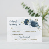 Blaue Blütenblumen botanische Hochzeit RSVP Karte (Stehend Vorderseite)
