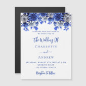 Blaue Blütenblumen, Luxushochzeit Magneteinladung (Vorne/Hinten)
