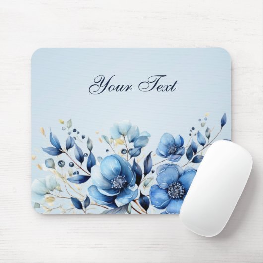 Blaue Blütenblumen Mousepad (Mit Mouse)
