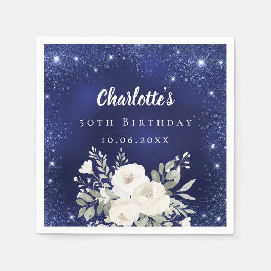 Blaue Blütenblüten des Glitzer Serviette (Vorderseite)