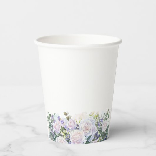 Blaue Blütenblütenpracht im Siebzigsten Geburtstag Pappbecher (Rückseite)