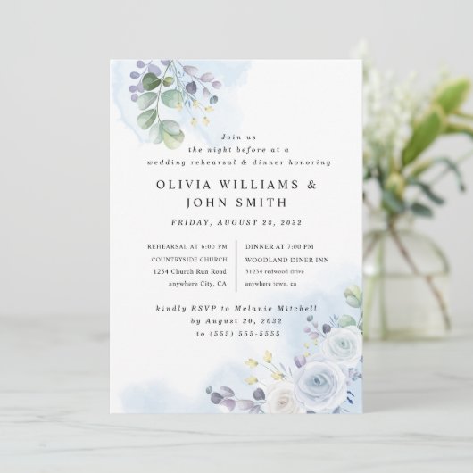 Blaue Blütenfarbe Einladung (Stehend Vorderseite)