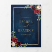 Blaue Blütenfarbe Gold Geometrische Hochzeit Dreifach Gefaltete Ankündigung (Cover)