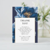 Blaue Blütenfeier zur Beerdigung des Fotos Dankeskarte (Stehend Vorderseite)