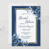 Blaue Blütenflocken, goldenes Brautparty Einladung (Vorderseite)