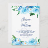 Blaue Blütengrün Hochzeit Einladung (Vorderseite)