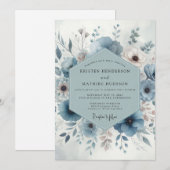 Blaue Blütenhochzeit Einladung (Vorne/Hinten)