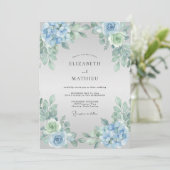 Blaue Blütenhochzeit Einladung (Stehend Vorderseite)