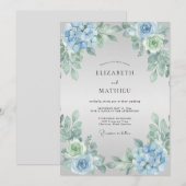 Blaue Blütenhochzeit Einladung (Vorne/Hinten)
