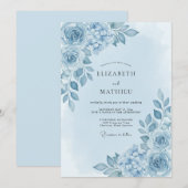 Blaue Blütenhochzeit Einladung (Vorne/Hinten)