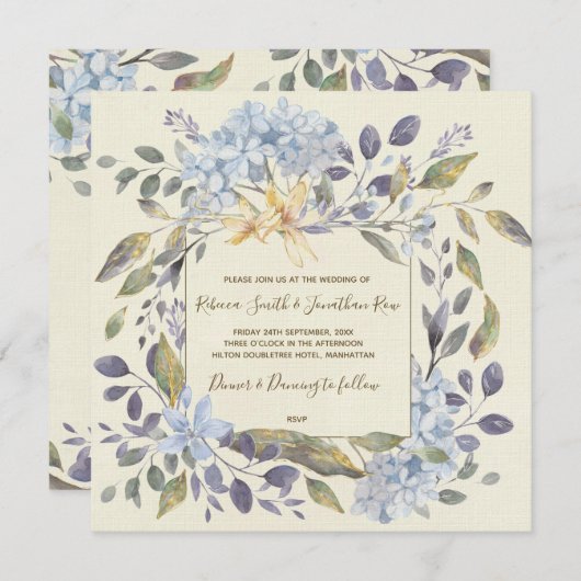 Blaue Blütenhochzeit Einladung Hydrangea (Vorne/Hinten)