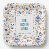 Blaue Blütenhochzeit Pappteller (Vorderseite)