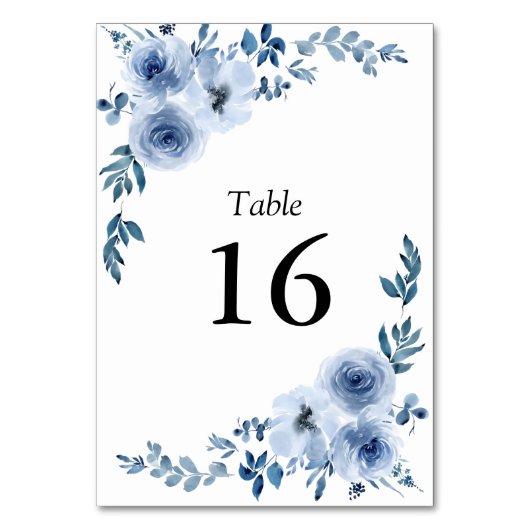 Blaue Blütenhochzeit Tischnummer (Vorderseite)