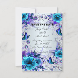 Blaue Blütenkarte und Schmetterlingskarte Save the Save The Date