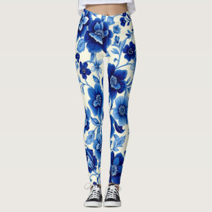 blaue Blütenkaskaden-Leggings Leggings
