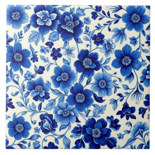 blaue Blütenkaskadenfliese Fliese (Vorderseite)