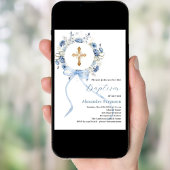 Blaue Blütenkranz-Armbanduhr-Taufe Einladung