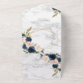 Blaue Blütenmarmorquette Geometrisches Blumenzehen All In One Einladung (Außenbereich)