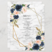 Blaue Blütenmarmorquette Geometrisches Blumenzehen Menükarte (Vorne/Hinten)