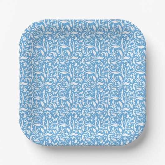Blaue Blütenmuster Pappteller (Vorderseite)