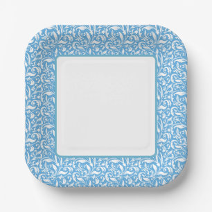 Blaue Blütenmuster Pappteller