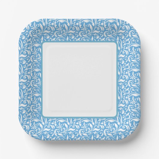 Blaue Blütenmuster Pappteller (Vorderseite)