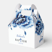 Blaue Blütenpferde Blume Taufe Junge Danke Geschenkschachtel (Rückseite)