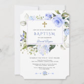 Blaue Blütenrahmenblume Taufe für Jungen Einladung (Vorderseite)