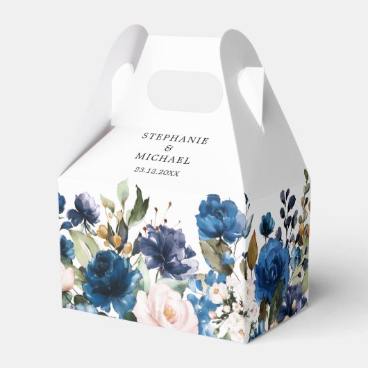Blaue Blütenrosa Botanische Hochzeit Geschenkschachtel (Rückseite)