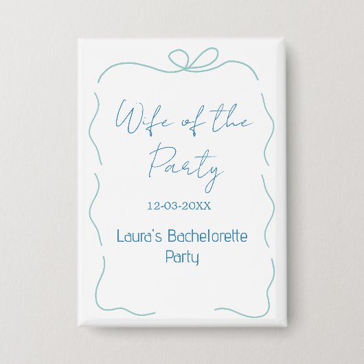 blaue Bogen Frau der Party Name Datum spanische Gr Button (Vorderseite)