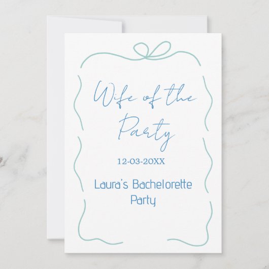 blaue Bogen Frau der Party Name Datum spanische Gr Einladung (Vorderseite)
